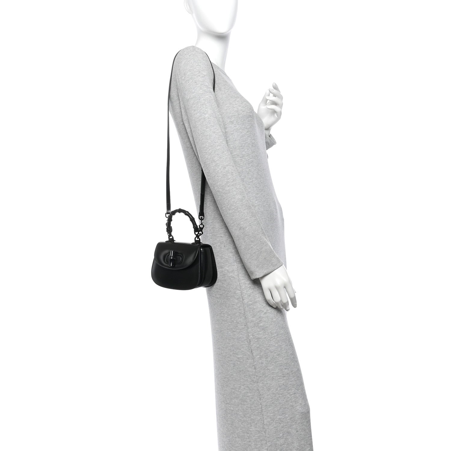 Gucci Boarded Dyana Lux Calfskin Web Monochrome Small Bamboo 1947 Top Handle Bag Black 2 of 10