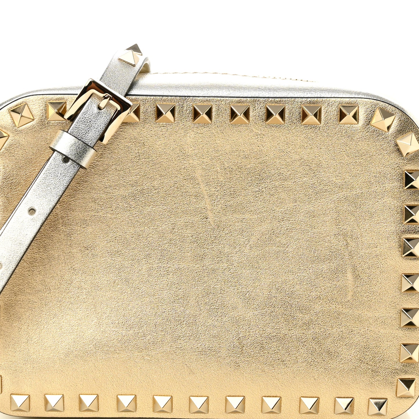 Metallic Calfskin Rockstud Camera Crossbody Bag Gold