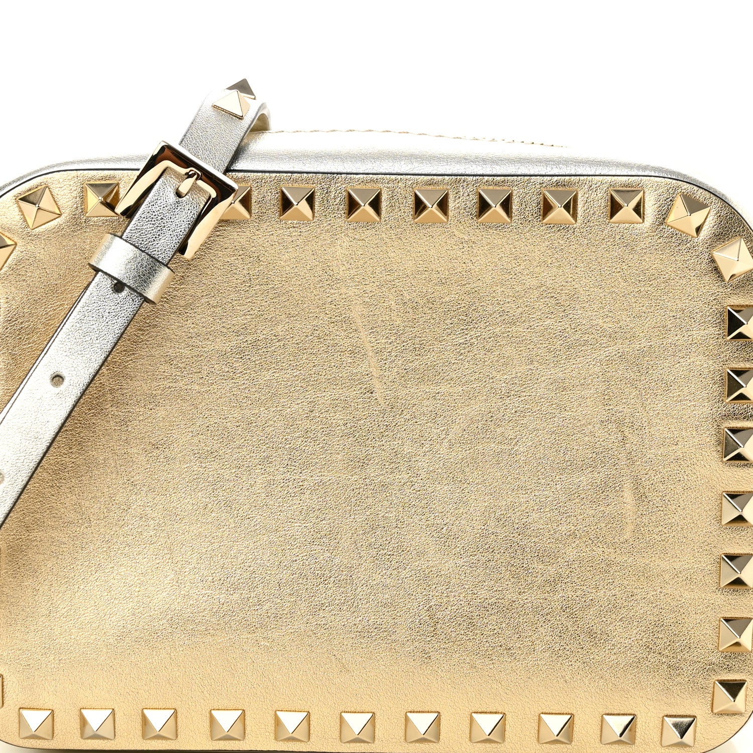 Valentino Garavani Metallic Calfskin Rockstud Camera Crossbody Bag Gold 7 of 10