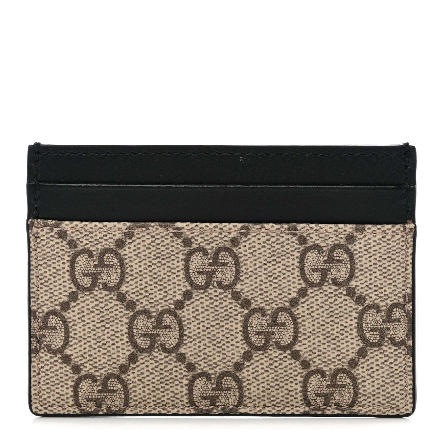 Gucci GG Supreme Monogram Calfskin Card Holder Beige Black 1 of 6