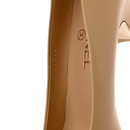 Chanel Lambskin Patent Cap Toe CC Pumps 38 Beige Black 9 of 11