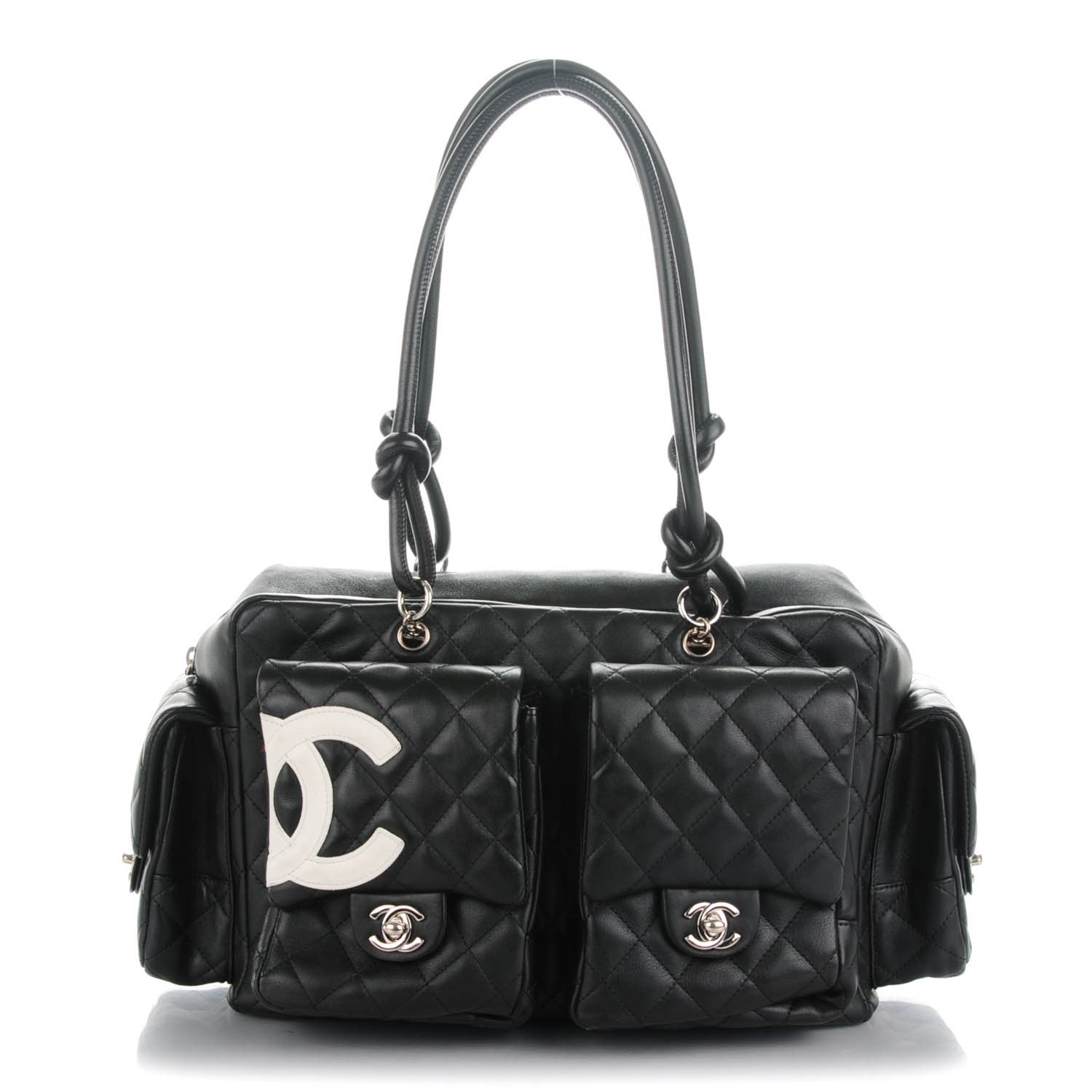 Chanel Calfskin Quilted Large Cambon Multipocket Reporter Black White 1 of 7