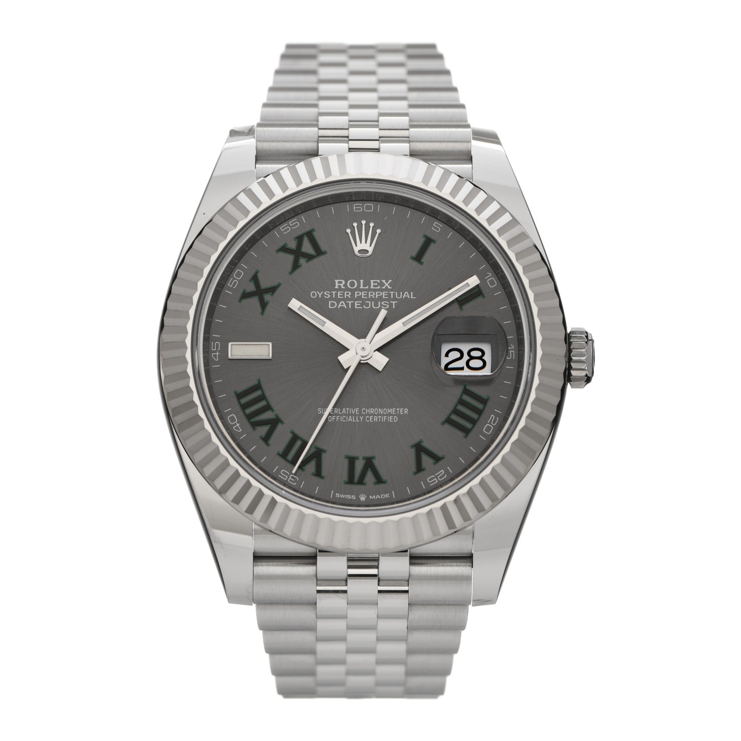 Stainless Steel 18K White Gold 41mm Oyster Perpetual Wimbledon Datejust Watch Slate 126334