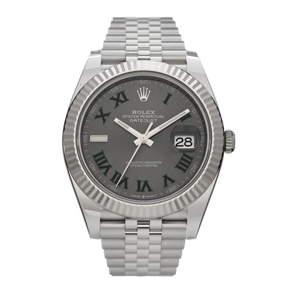 Rolex Stainless Steel 18K White Gold 41mm Oyster Perpetual Wimbledon Datejust Watch Slate 126334 1 of 5