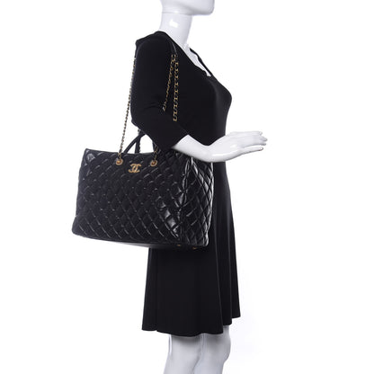 Chanel Aged Calfskin Quilted Large Coco Handle Shopping Tote Black 2 of 15
