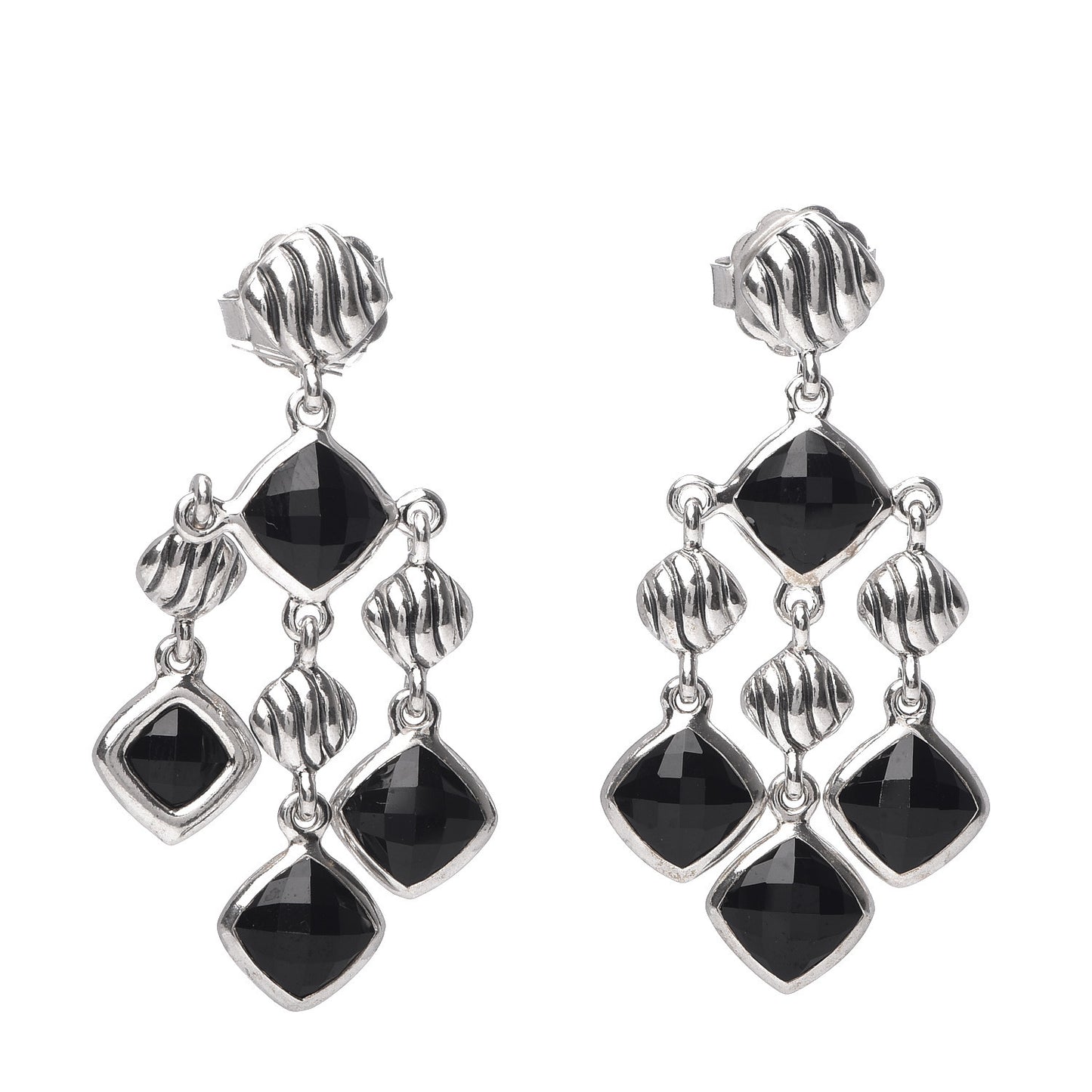 Sterling Silver Black Onyx Sculpted Cable Chandelier Earrings