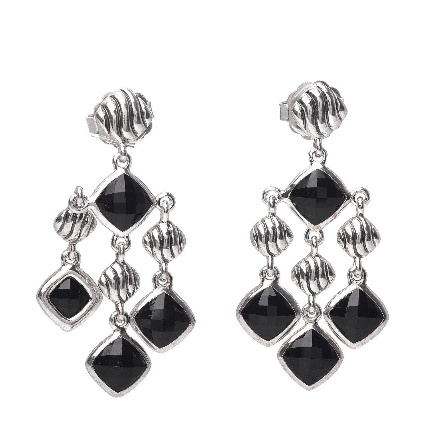 David Yurman Sterling Silver Black Onyx Sculpted Cable Chandelier Earrings 1 of 4