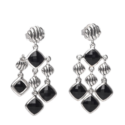 David Yurman Sterling Silver Black Onyx Sculpted Cable Chandelier Earrings 1 of 4