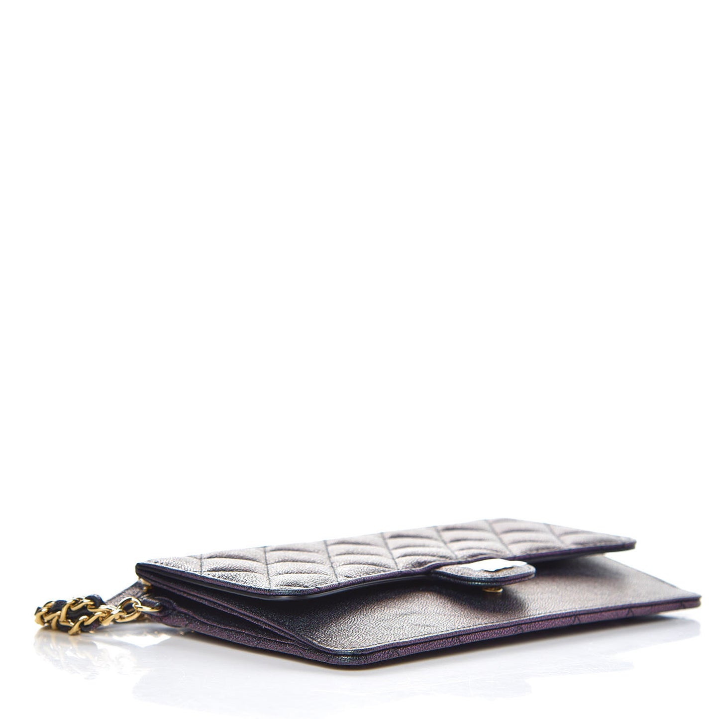 Iridescent Caviar Quilted Classic Pouch With Handle Black