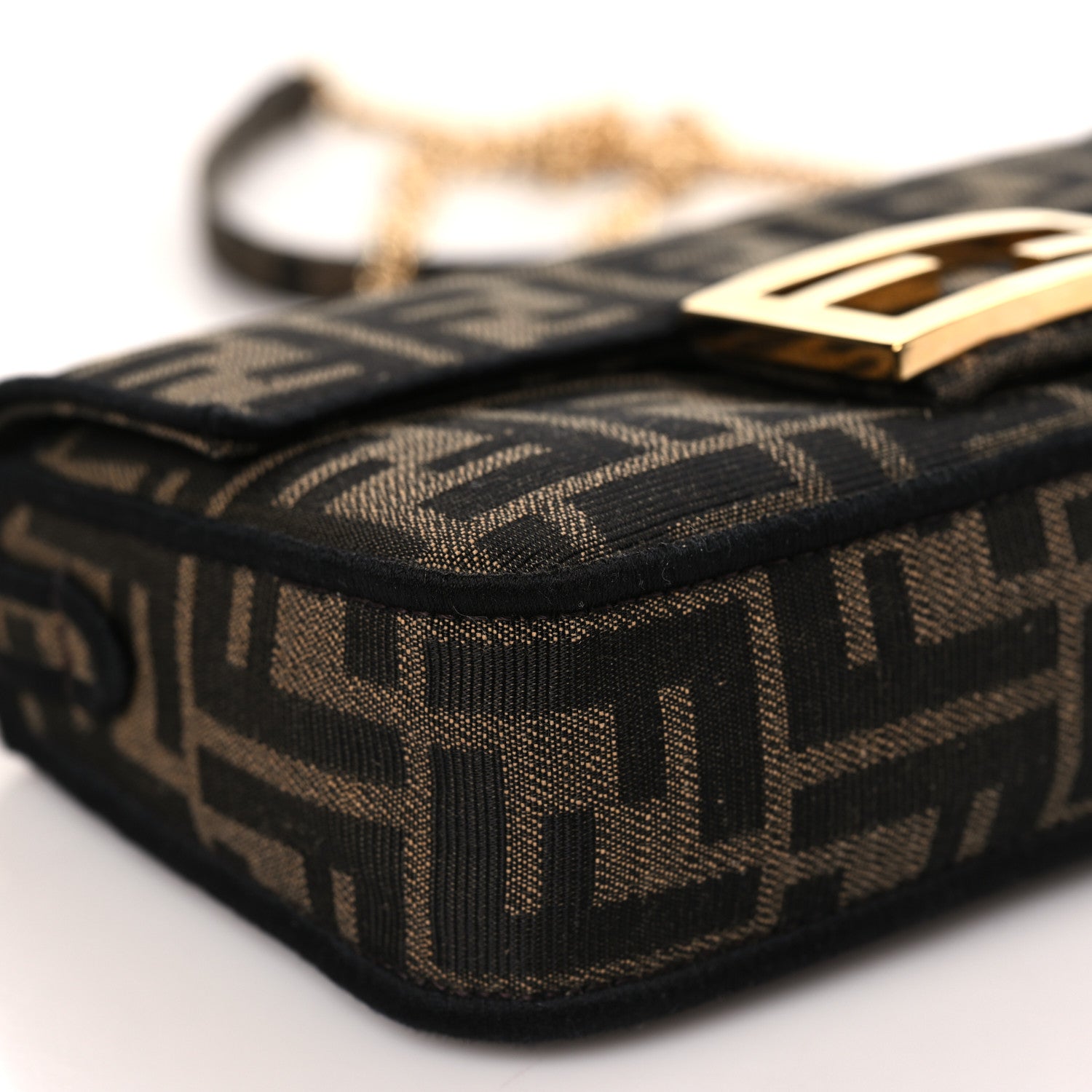 Fendi Fabric Jacquard FF 1974 Mini Baguette Tobacco Moro Black 7 of 8