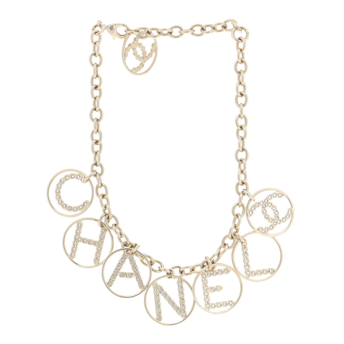 Metal Strass Crystal Logo Necklace Gold