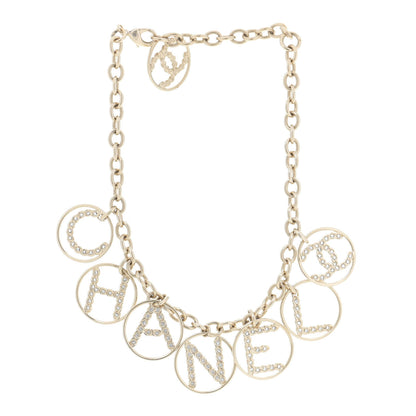 Chanel Metal Strass Crystal Logo Necklace Gold 2 of 5