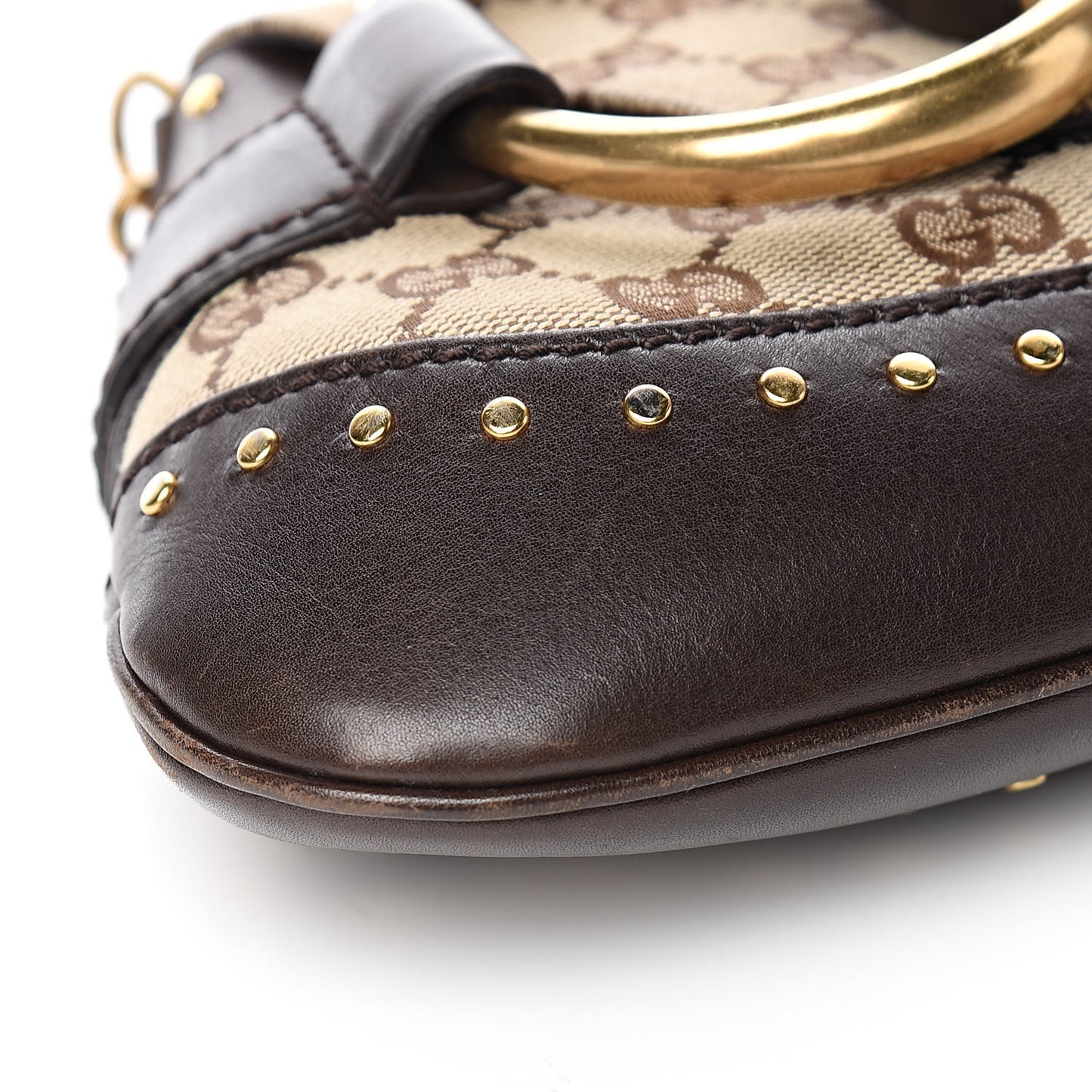 Monogram Studded Large Horsebit Clutch Dark Brown