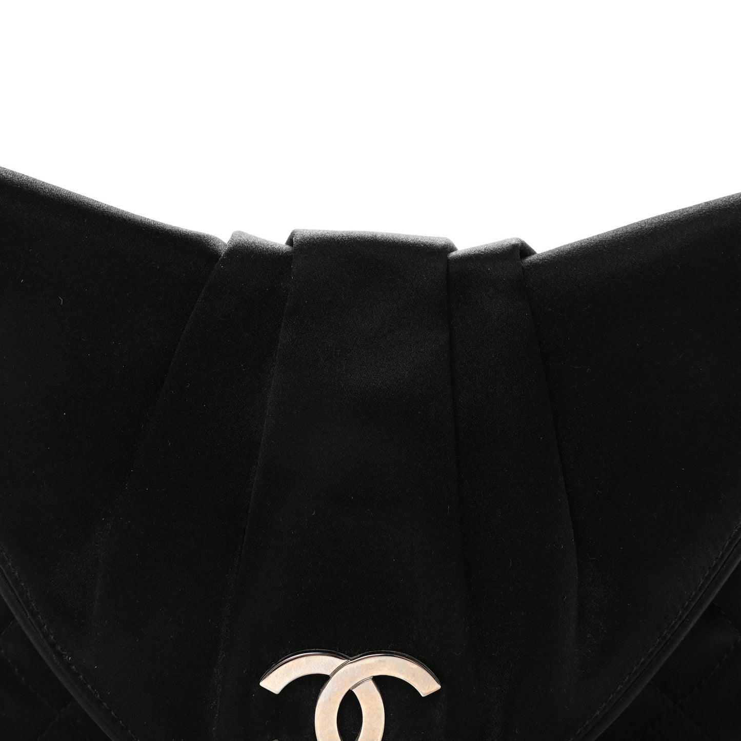 Satin Quilted Half Moon Clutch  Black