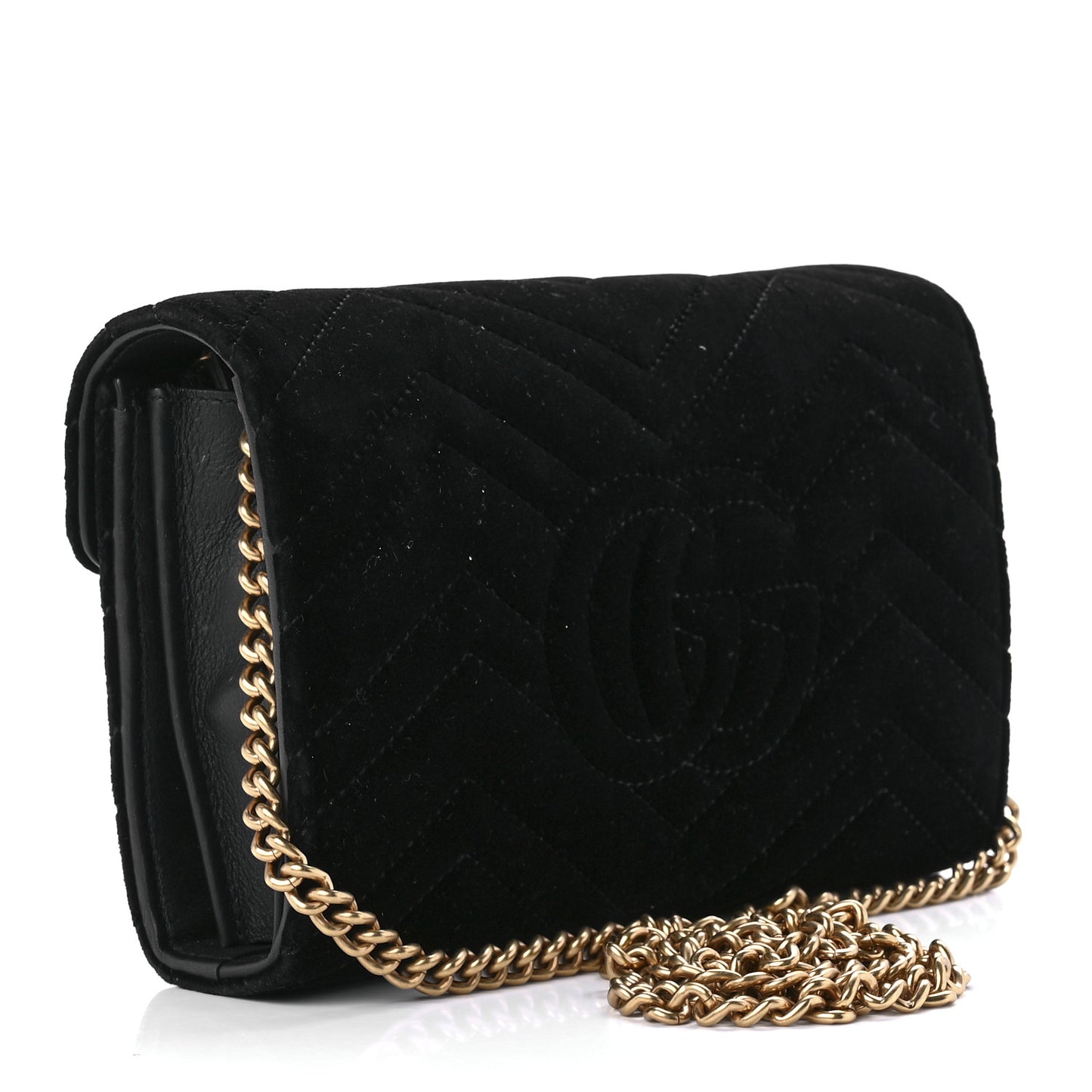 Velvet Matelasse GG Marmont Chain Wallet Black