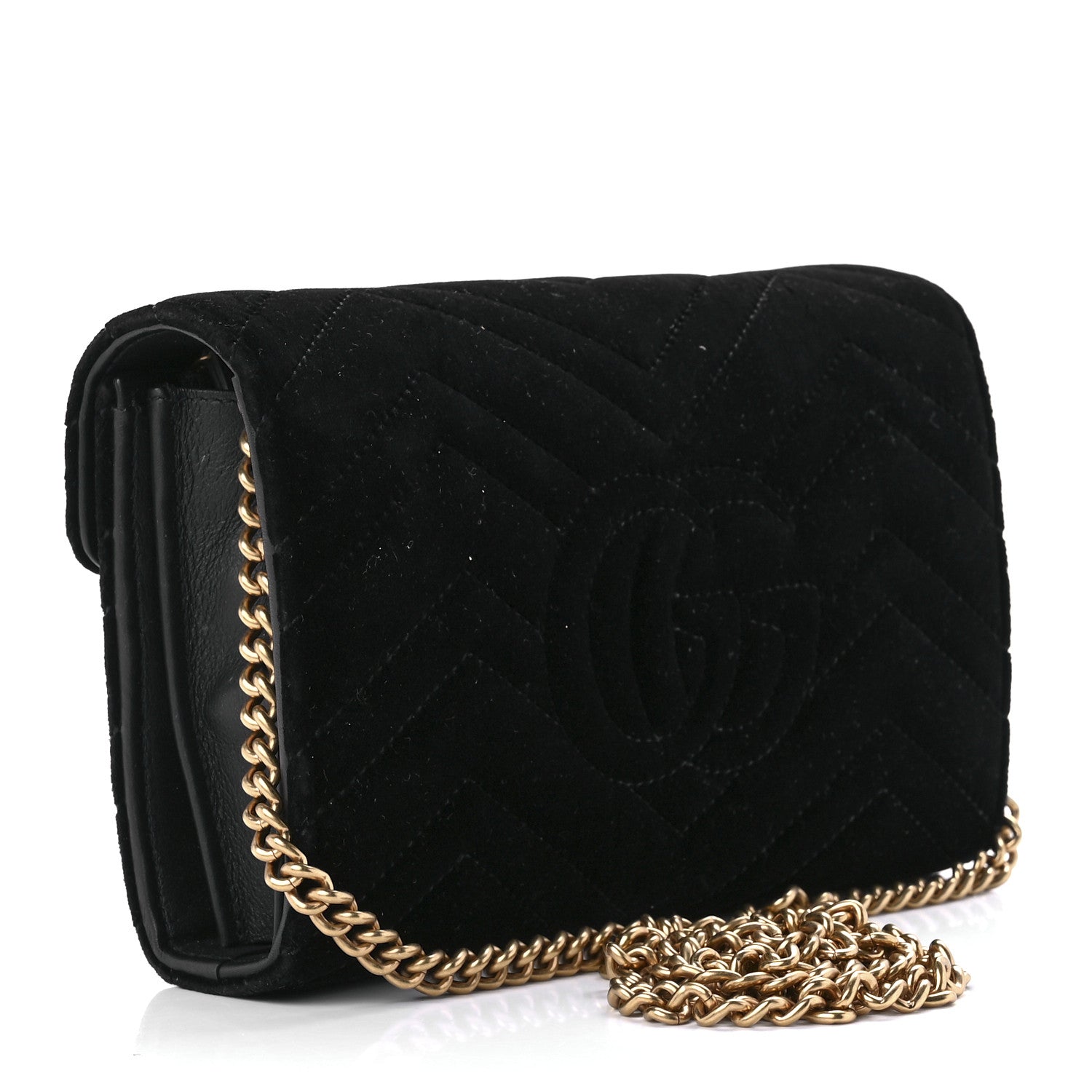 Gucci Velvet Matelasse GG Marmont Chain Wallet Black 3 of 12