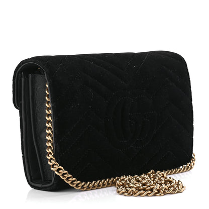Gucci Velvet Matelasse GG Marmont Chain Wallet Black 3 of 12