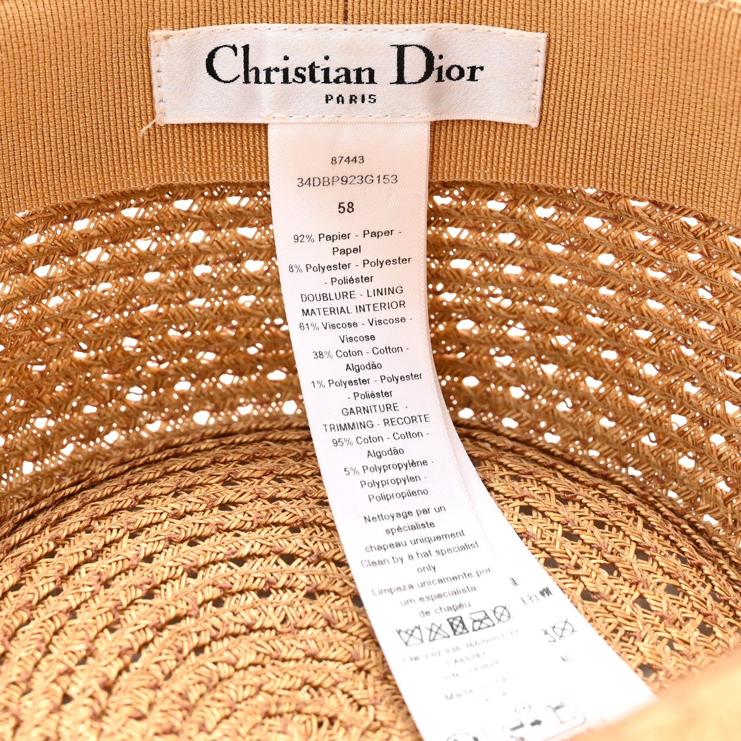 Christian Dior Straw Dioresort Brim Hat 58 Natural 1664428