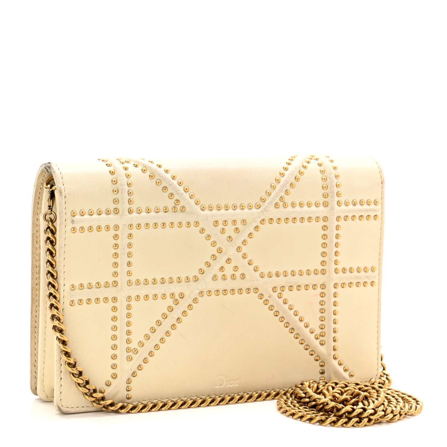 Christian Dior Lambskin Studded Diorama Wallet on Chain Pouch Off White 4 of 17