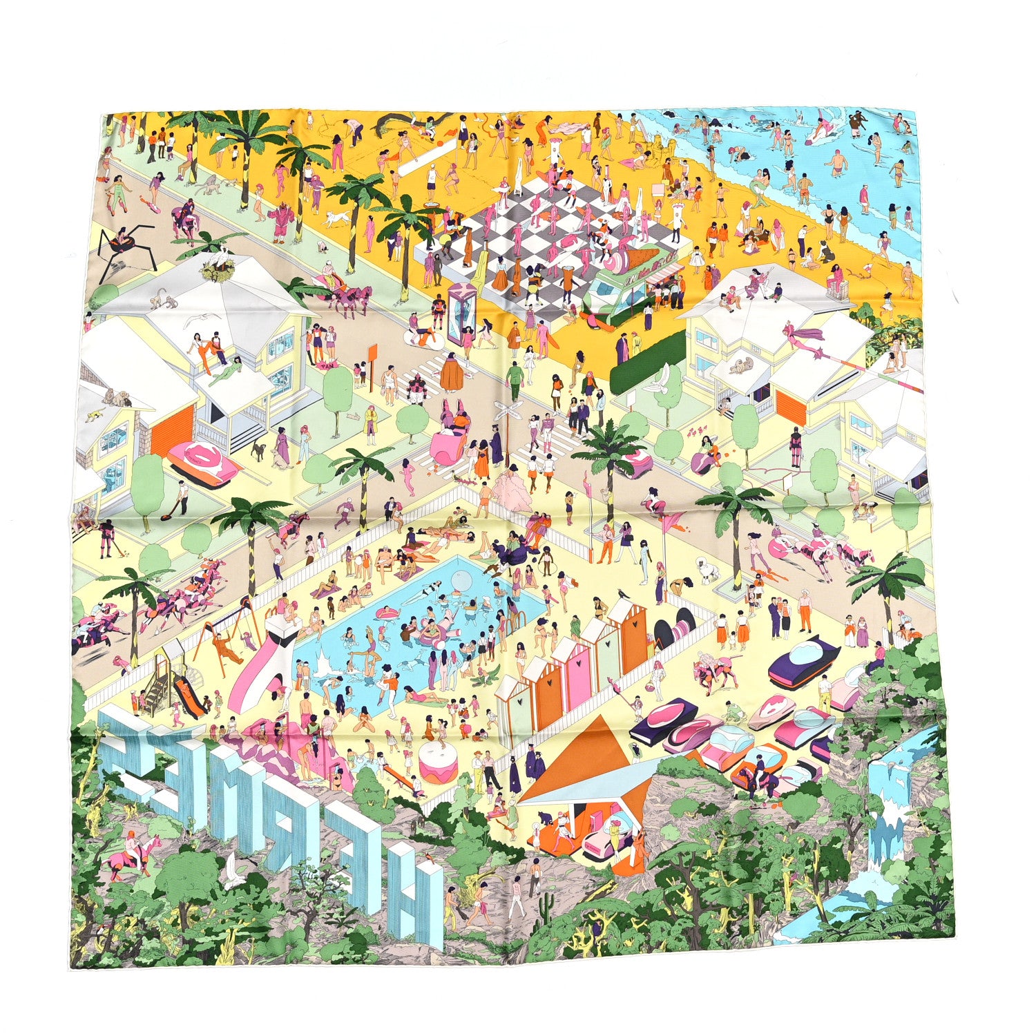 Hermes Silk On The Beach Scarf 90 Jaune Soleil Vert Multicolor 1 of 4