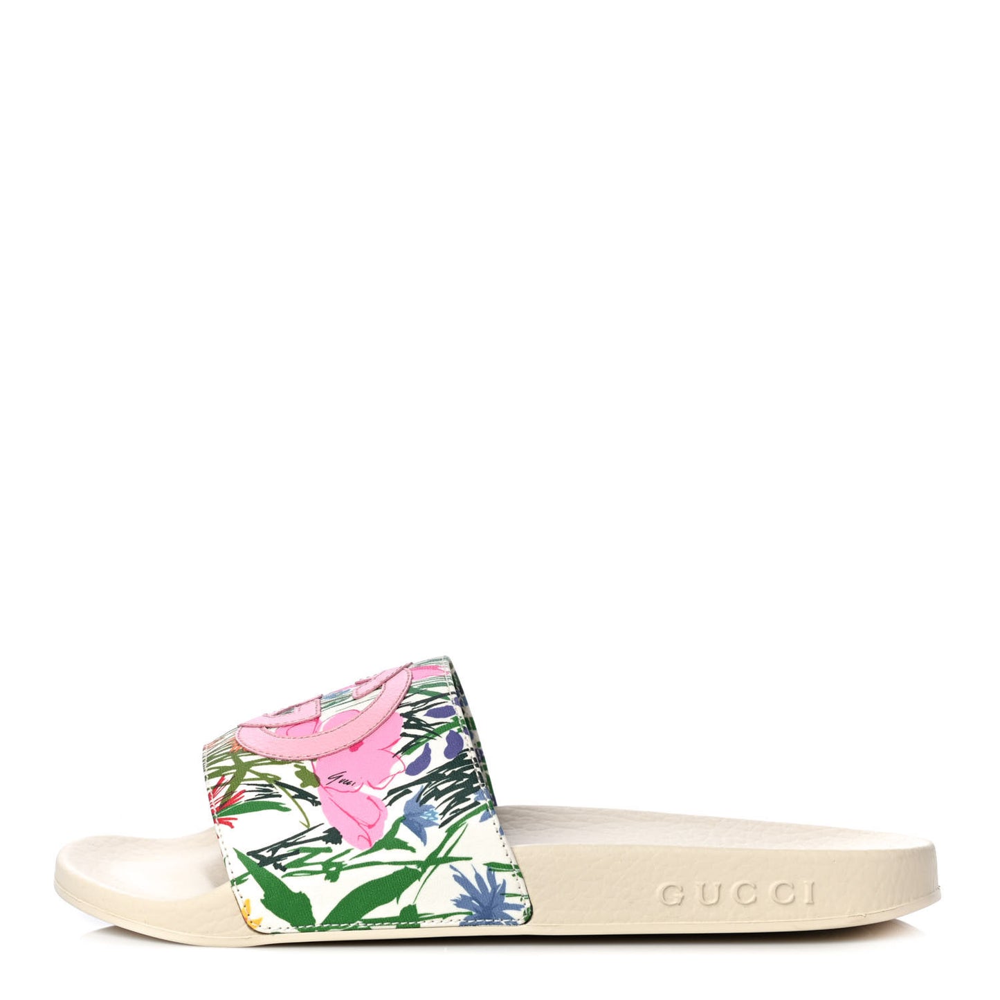 X KEN SCOTT Rubber Infinity Giardino d Apri Interlocking G Womens Pool Slide Sandals 36 Ivory Pink Wild Rose