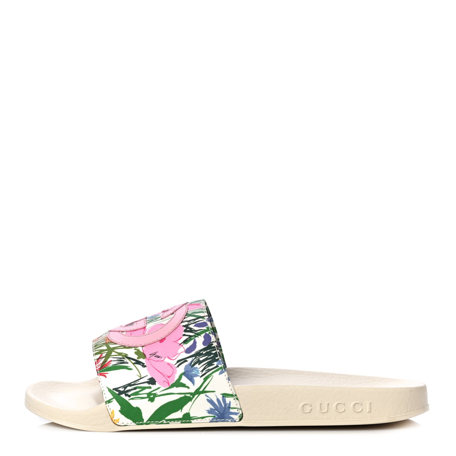 Gucci X KEN SCOTT Rubber Infinity Giardino d Apri Interlocking G Womens Pool Slide Sandals 36 Ivory Pink Wild Rose 1 of 11