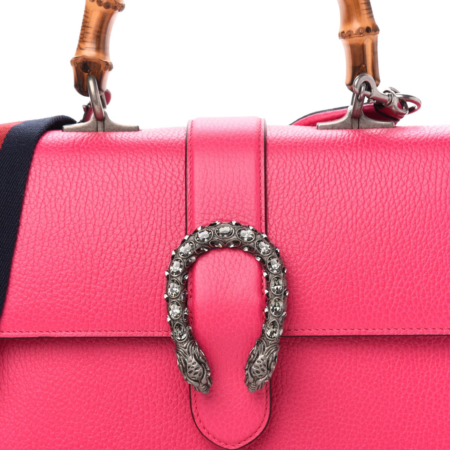 Dollar Calfskin Crystal Web Medium Dionysus Bamboo Top Handle Bag Box Pink Black Diamond