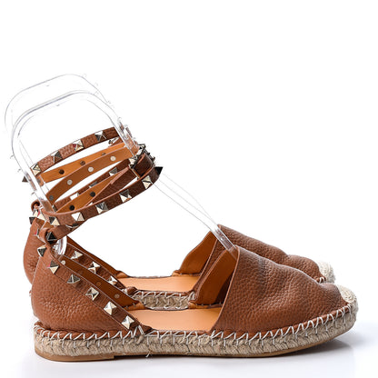 Valentino Garavani Grained Calfskin Rockstud Ankle Wrap Espadrille Flats 39 Cognac 4 of 10