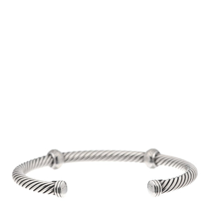David Yurman Sterling Silver 18K White Gold Diamond 5mm Cable Classics Double Station Bracelet 3 of 6
