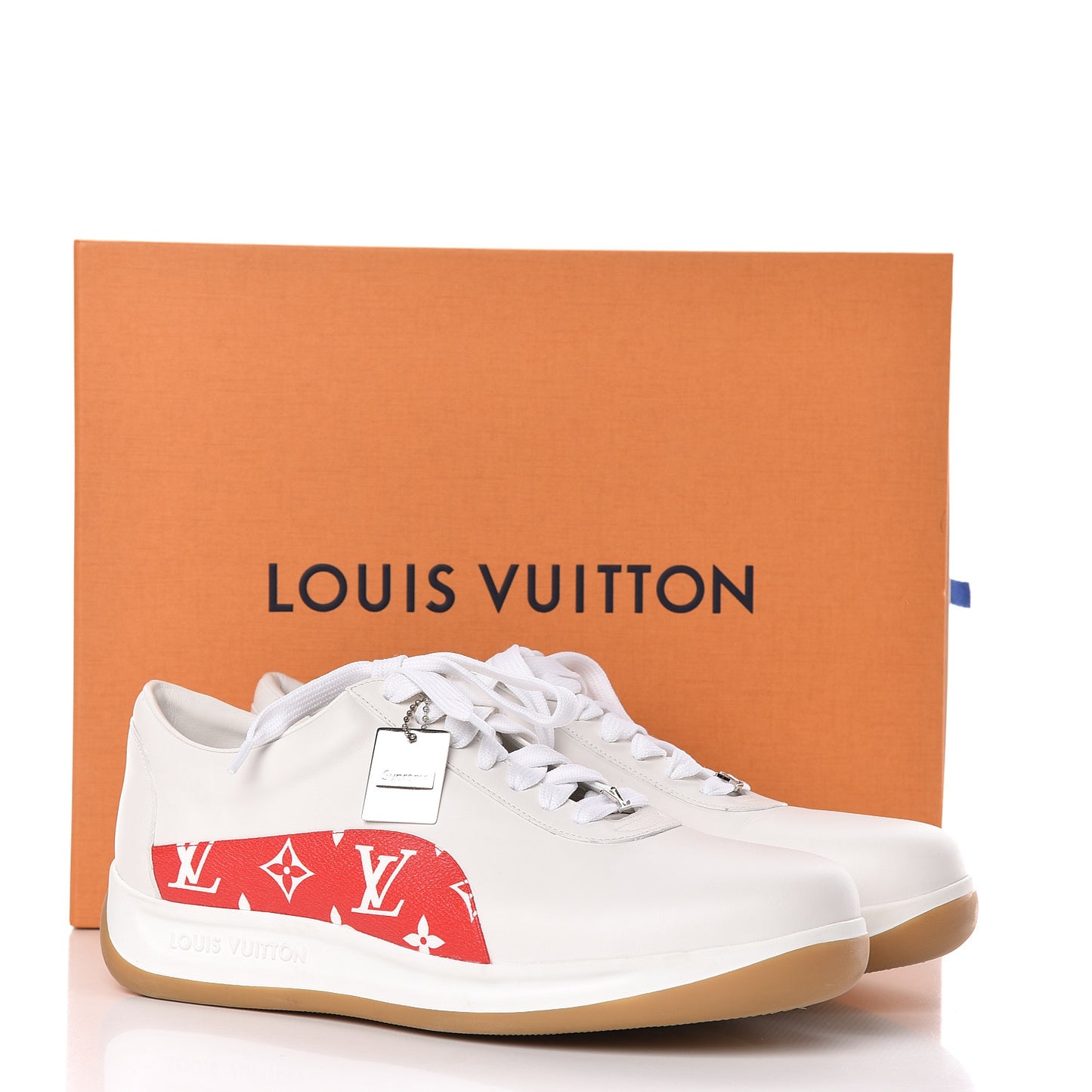 X SUPREME Calfskin Monogram Sneakers 9.5 White Red