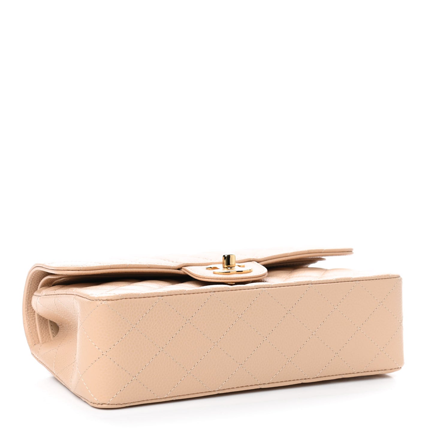 Caviar Quilted Small Double Flap Beige