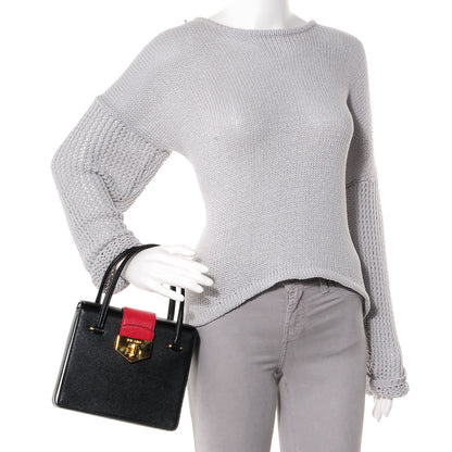 Prada Saffiano Tri-Color Turn Lock Satchel Black Talco Rosso 2 of 10