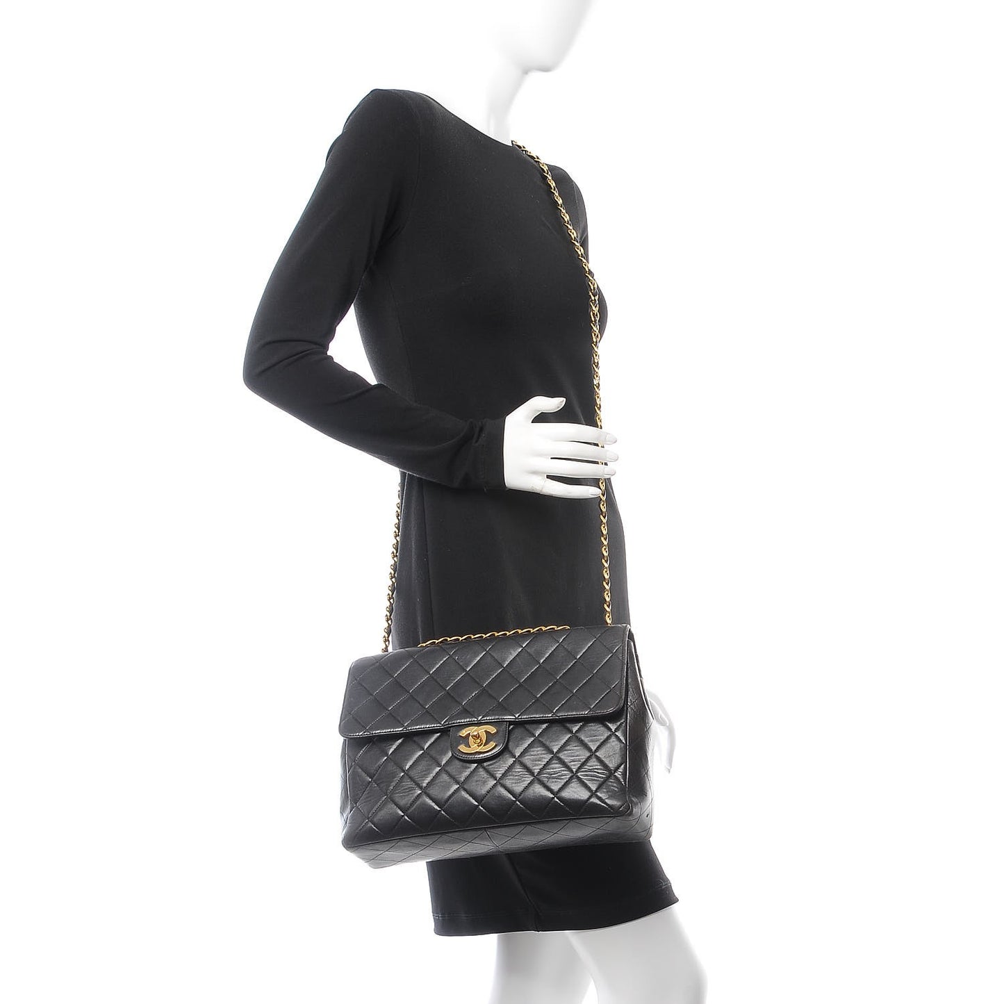 Lambskin Quilted Jumbo Single Flap Black