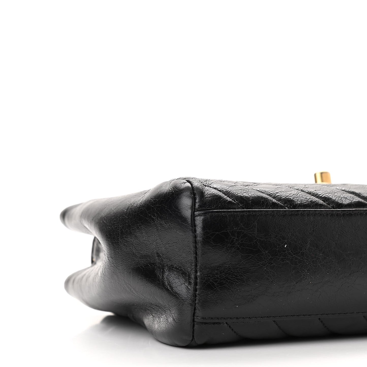 Glazed Calfskin Chevron Quilted Hampton Flap Black