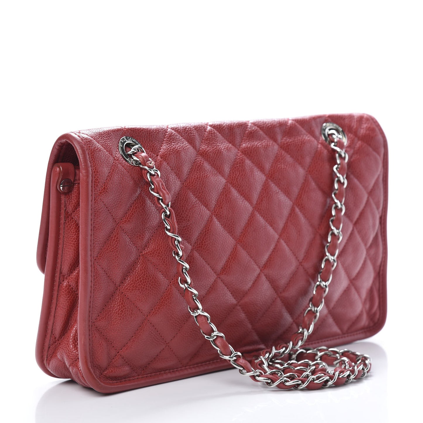 Caviar Quilted Large French Riviera Flap Red
