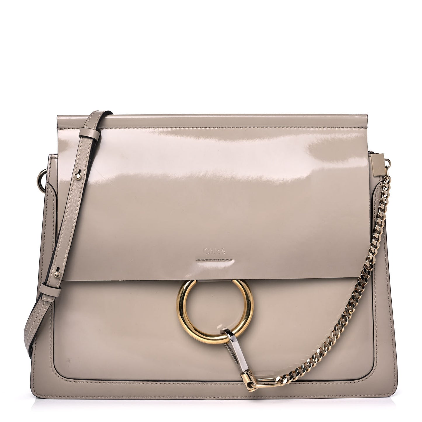 Patent Calfskin Medium Faye Shoulder Bag Motty Grey