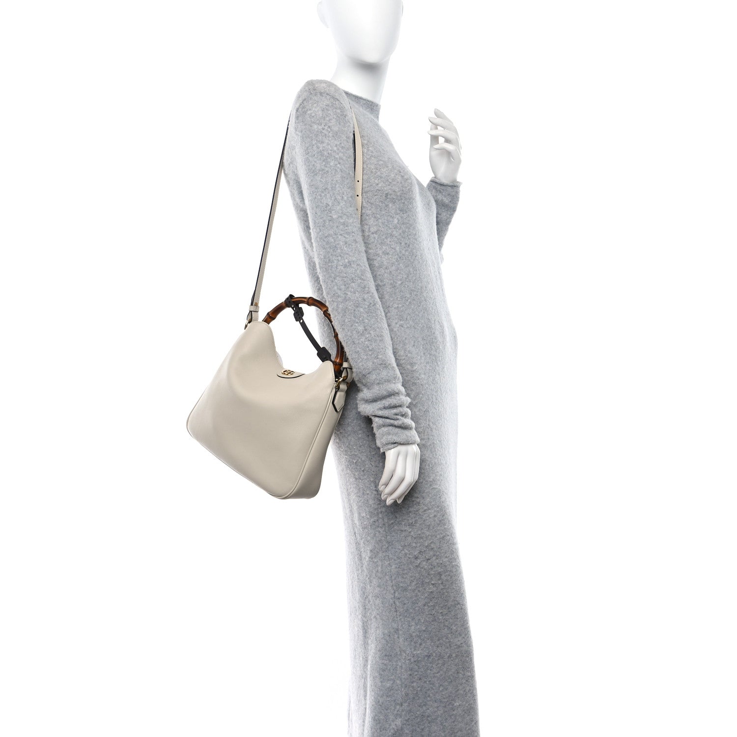 Gucci Softy Wonka Textured Dollar Calfskin Medium Diana Bamboo Shoulder Bag Mystic White Hibiscus Red 2 of 10
