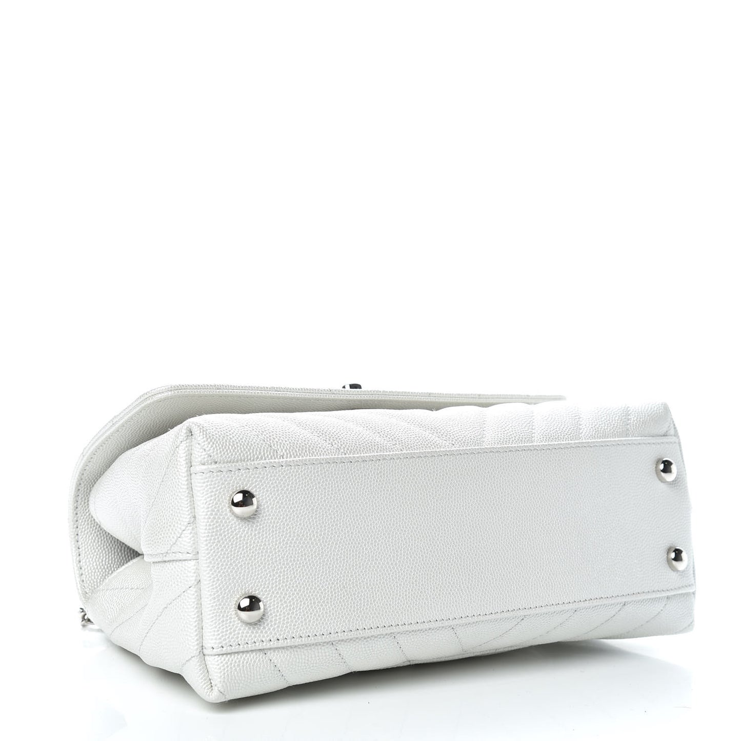 Iridescent Caviar Chevron Quilted Mini Coco Handle Flap White
