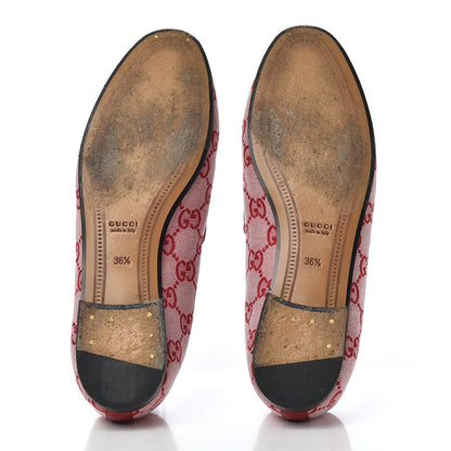 Gucci Canvas GG Monogram Horsebit Womens Jordaan Loafers 36.5 Gardenia Hibiscus Red 5 of 15