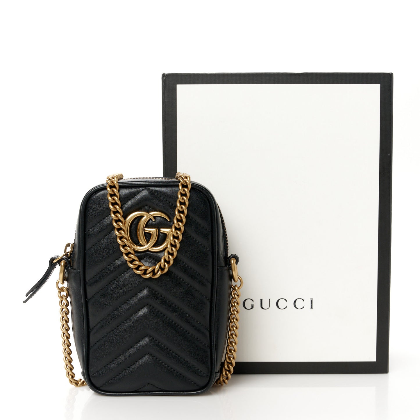 Calfskin Matelasse Mini GG Marmont Crossbody Bag Black