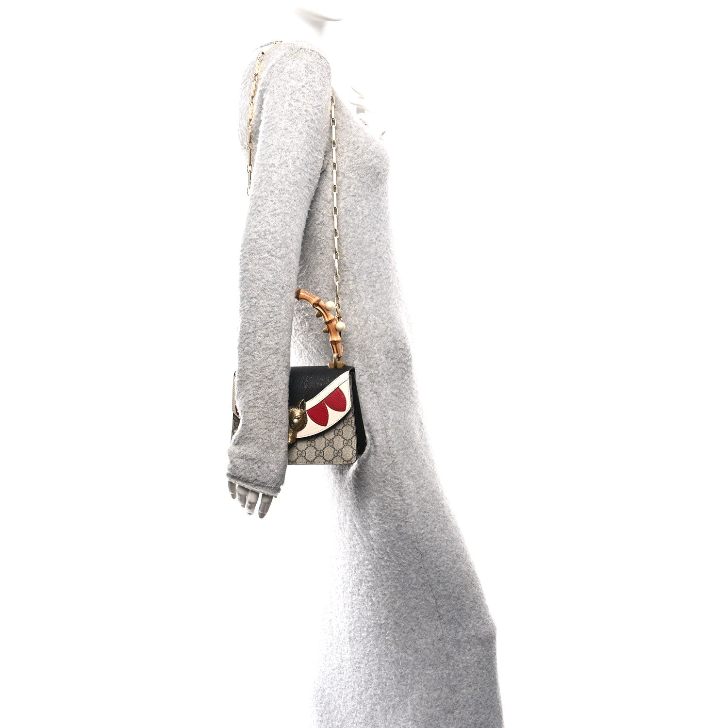 Gucci GG Supreme Monogram Goatskin Pearl Mini Fox Broche Bamboo Top Handle Bag Beige Ebony Black Hibiscus Red Mystic White 2 of 10
