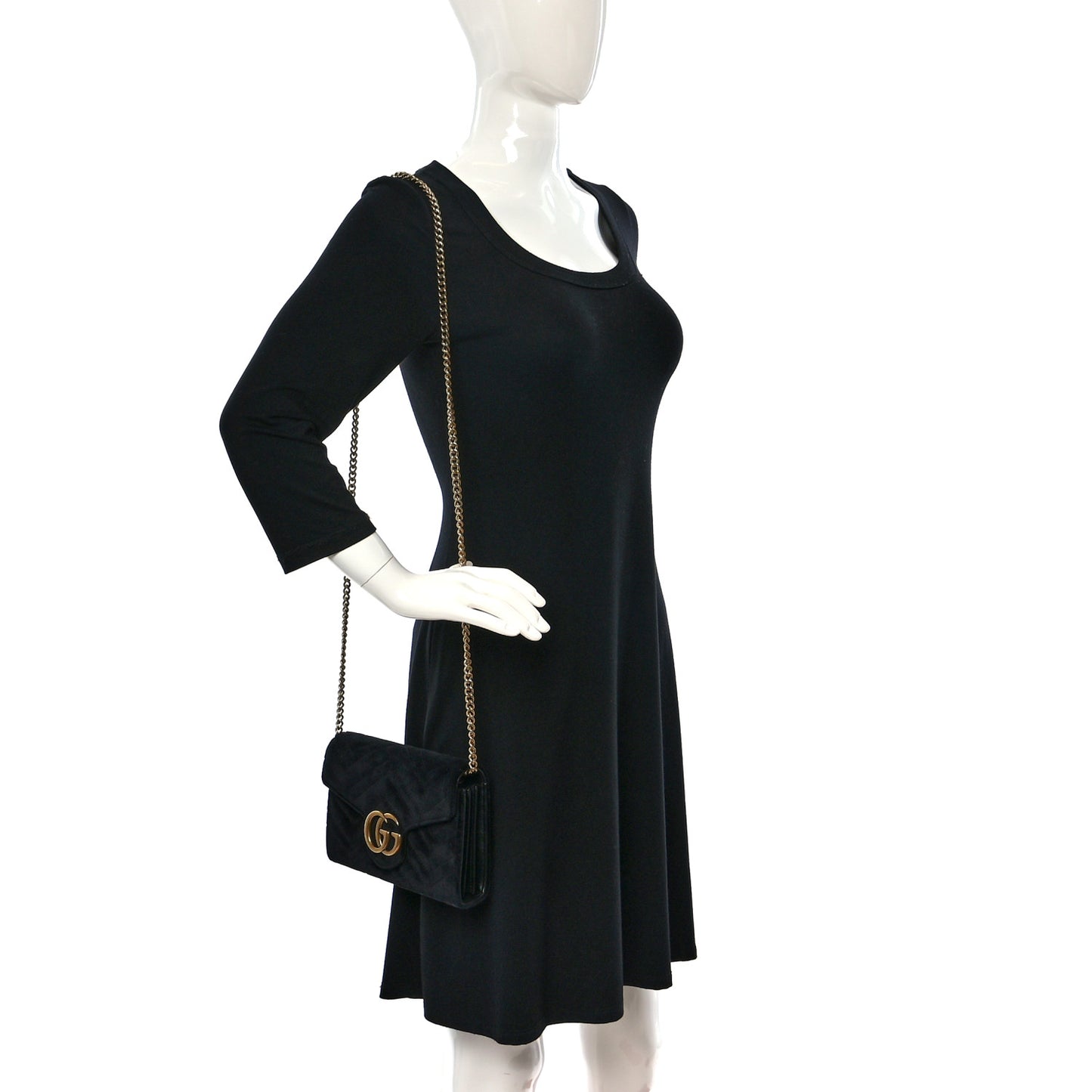 Velvet Matelasse GG Marmont Chain Wallet Black