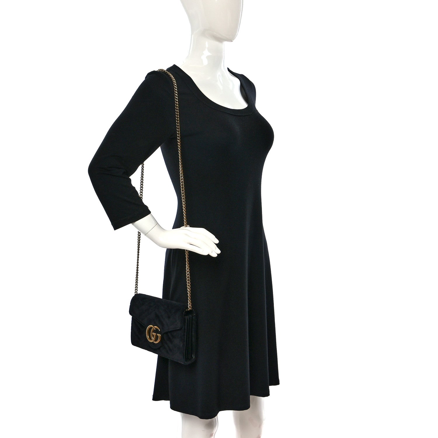 Gucci Velvet Matelasse GG Marmont Chain Wallet Black 2 of 11