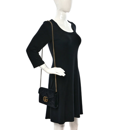 Gucci Velvet Matelasse GG Marmont Chain Wallet Black 2 of 11