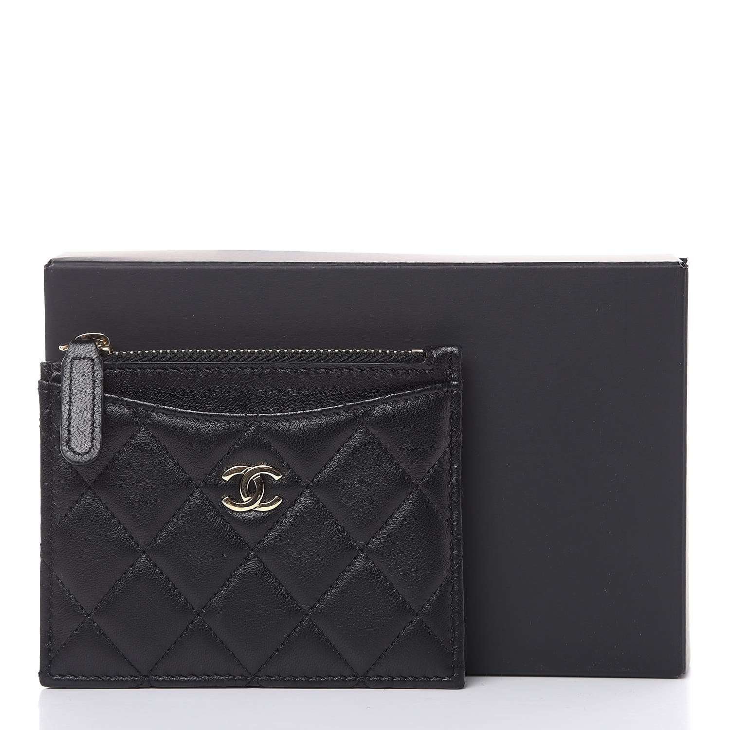Chanel Lambskin Quilted Zip Card Holder Black 10 of 10