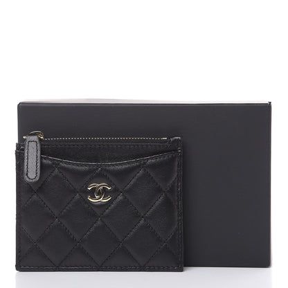 Chanel Lambskin Quilted Zip Card Holder Black 10 of 10