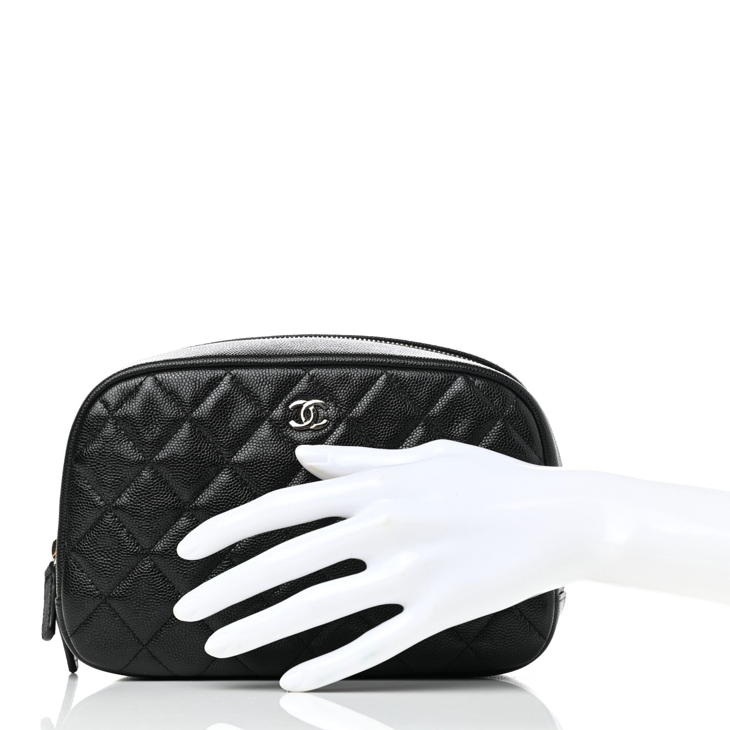 Chanel Caviar Quilted Curvy Pouch Cosmetic Case Black 2 of 7