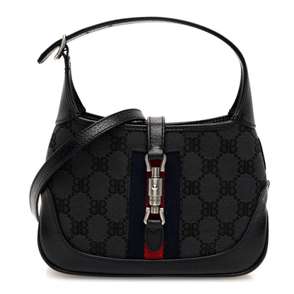 Gucci X BALENCIAGA BB Monogram Calfskin Web Mini Jackie 1961 Hobo Black 1 of 9