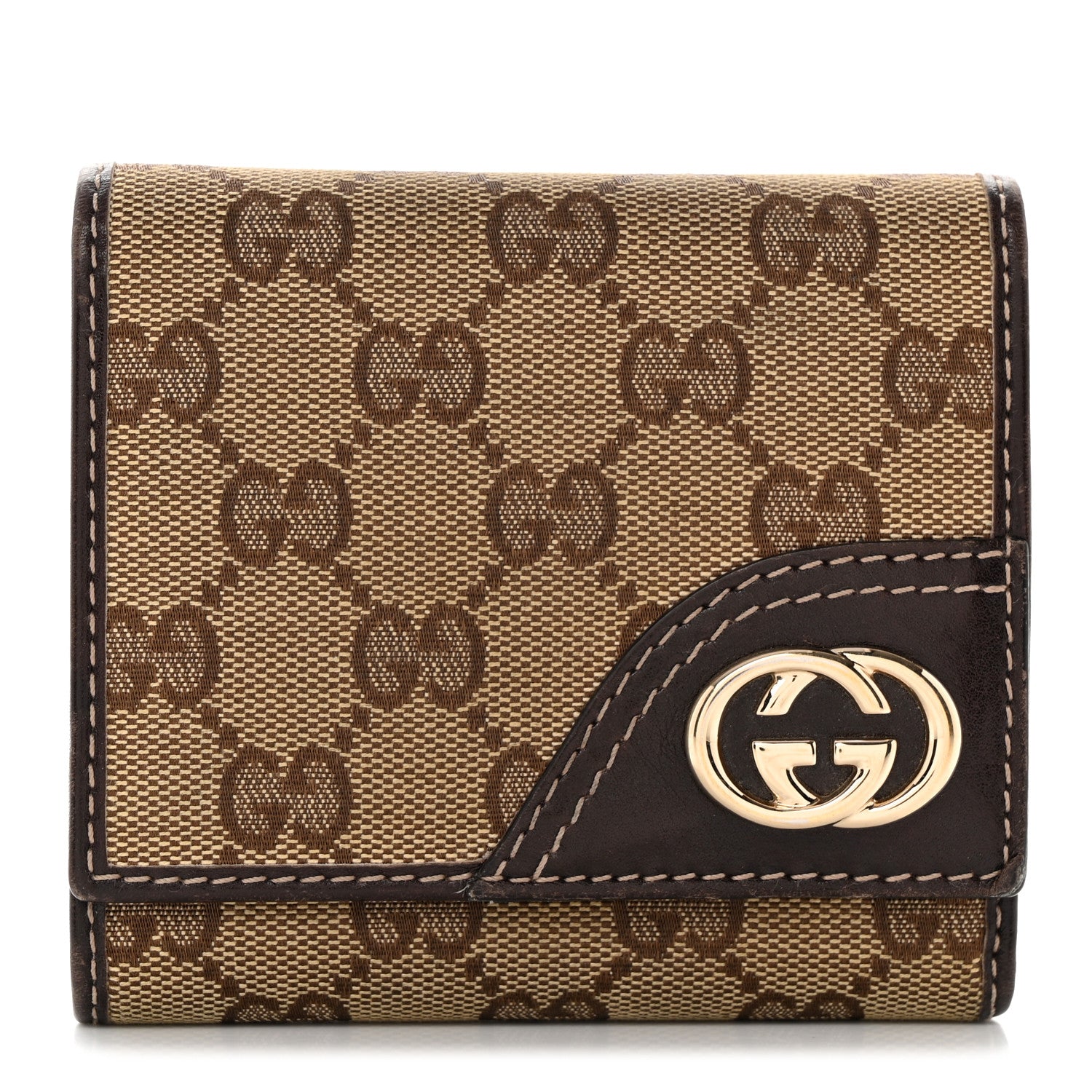 Gucci Monogram Britt Tri Fold Wallet Dark Brown 1 of 14