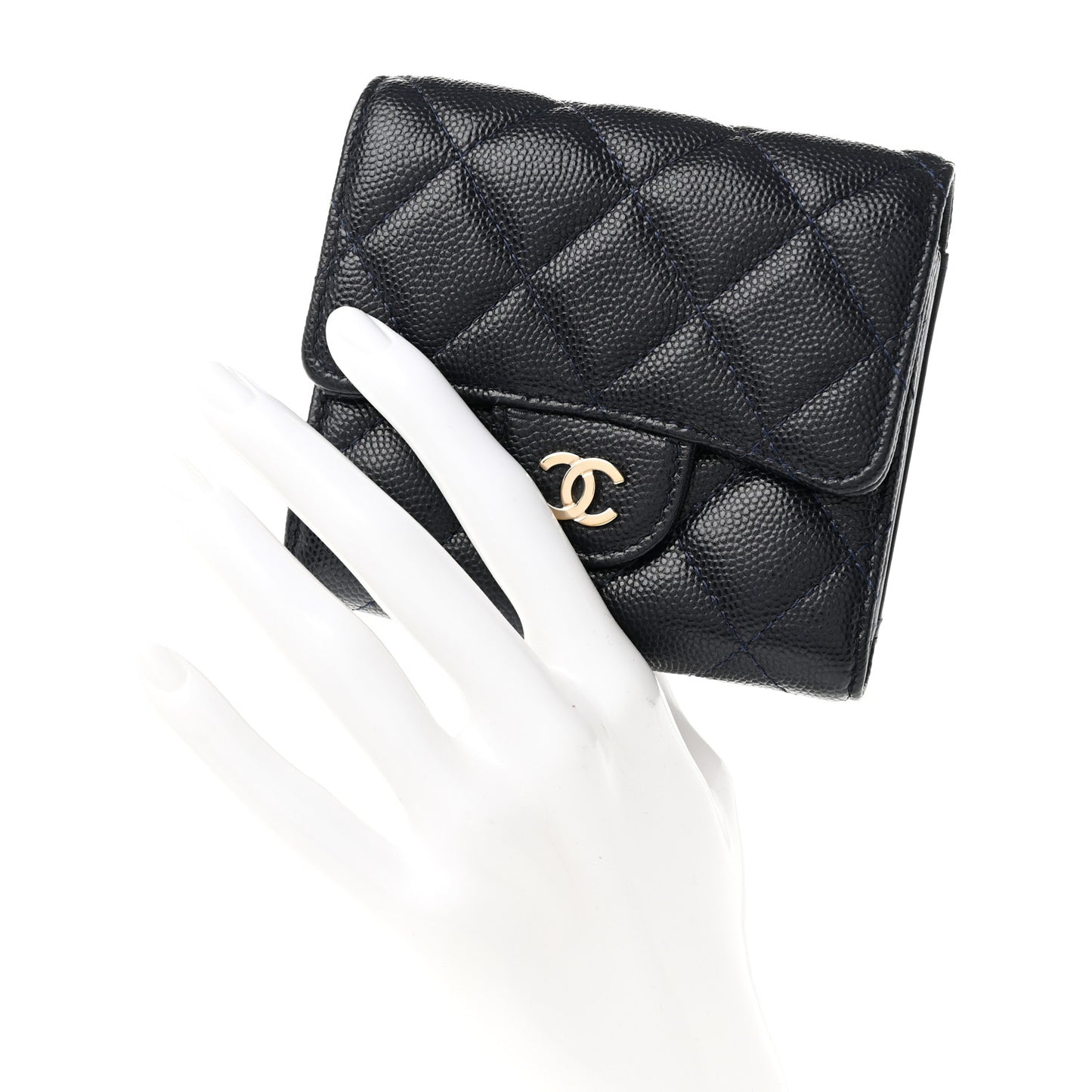 Caviar Quilted Compact Flap Wallet Navy